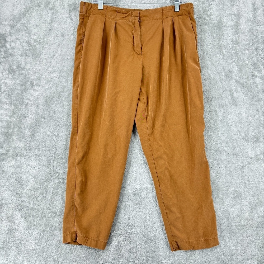 Chicos Pants Womens 1.5 US‎ Medium Pleated Cropped Trouser Chambray Office Brown